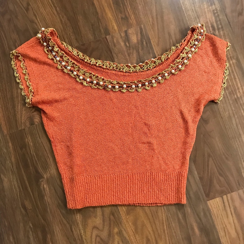 Harvest Queen pearl and lace vintage crop top